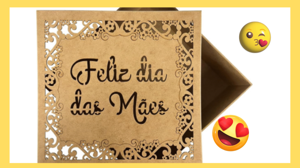 Caixa Em Mdf Palha e Raminho de Flores Corte a Laser Presente Surpresa Dia Das Maes Coracao Festa na Caixa 25cm x 25cm x 10cm 2